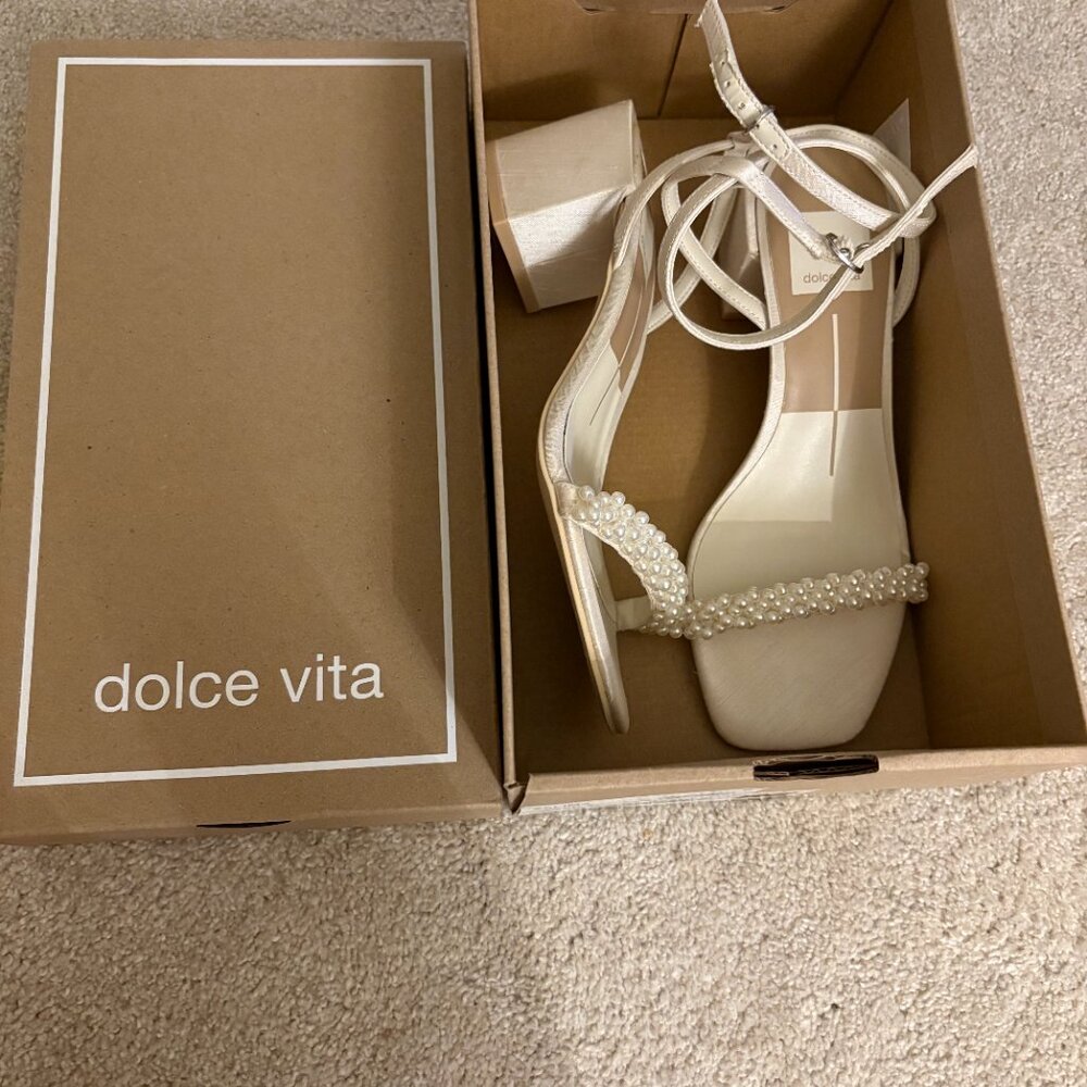 Dolce Vita Cream Pearl Embellished Heels - Picture 8 of 8